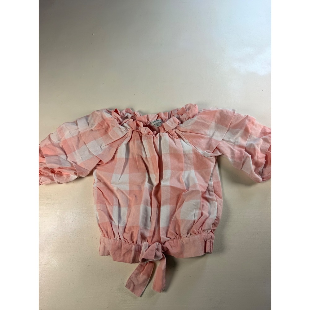 Habitual Blouse Kids 7/8 Pink Gingham Y2K Tiered Ruffle Off-The-Shoulder Tie Top